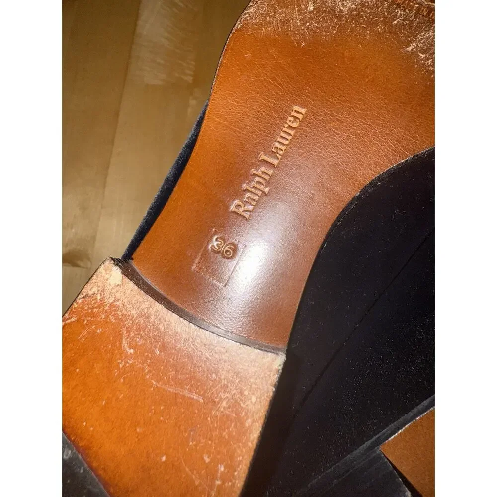 VTG Ralph Lauren Collection Velvet Loafer Mules Lion Crest 36